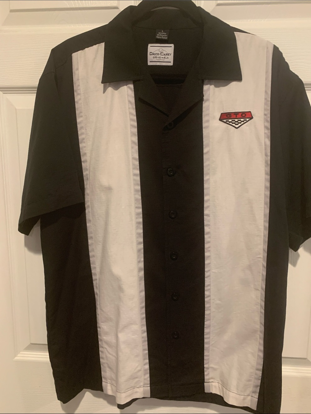 David Carter Black & White Short-Sleeve Button-Down Bowling Shirt